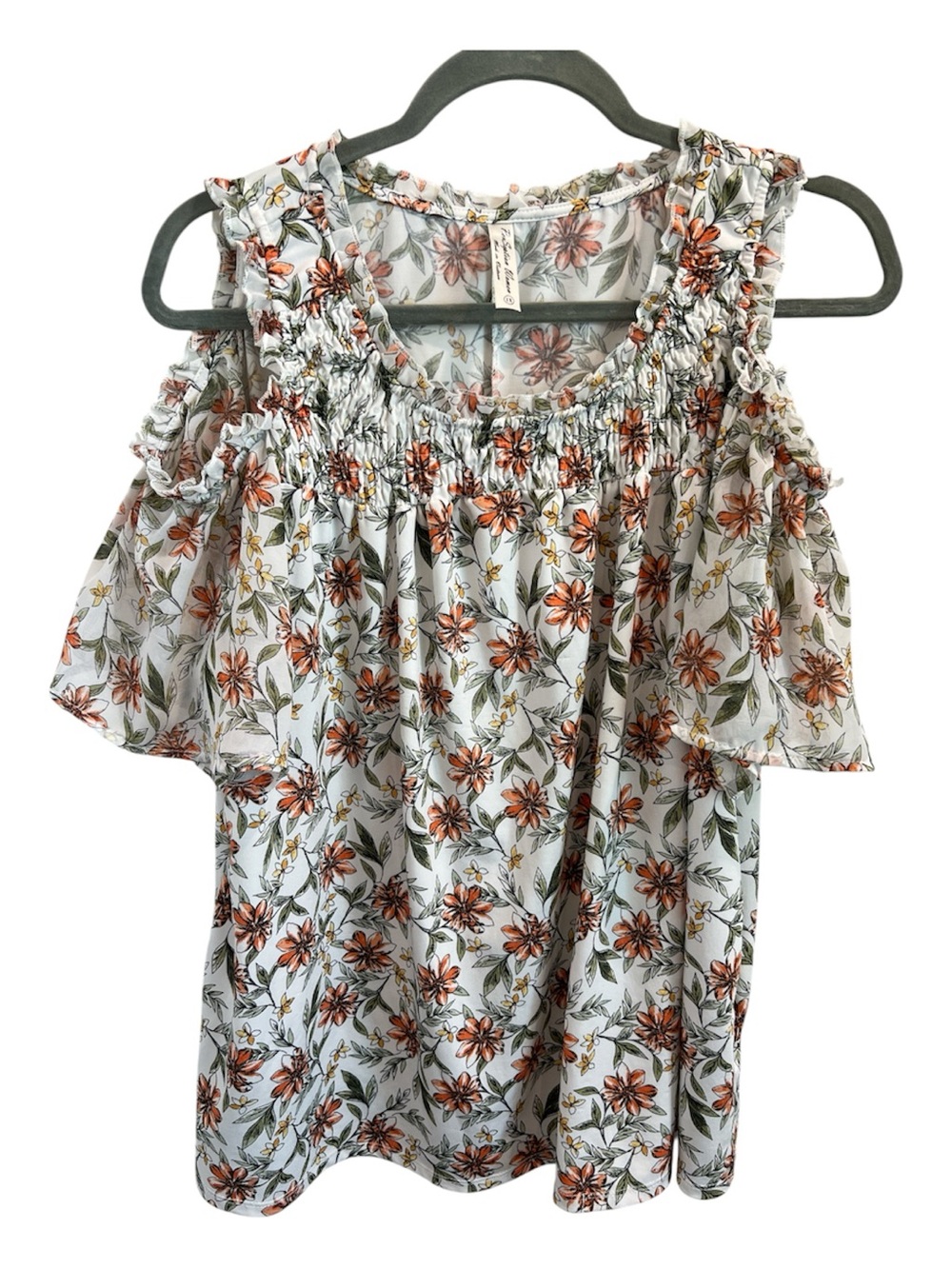 ReSpection Women 1X Floral Cold Shoulder Smocked Boho Blouse
